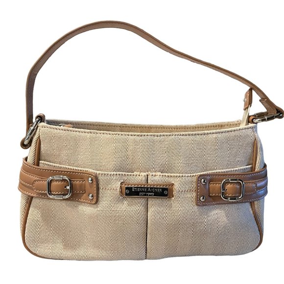 Etienne Aigner Bags Beautiful Etienne Aigner Cream Woven Shoulder Hand Bag With 9 Pockets